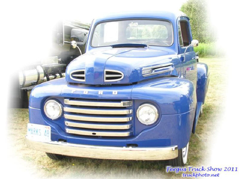 Blue 1948 Ford pick up truck at Fergus Truck Show