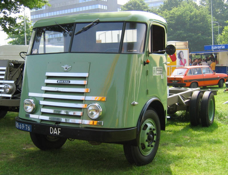Old green DAF truck at truck show