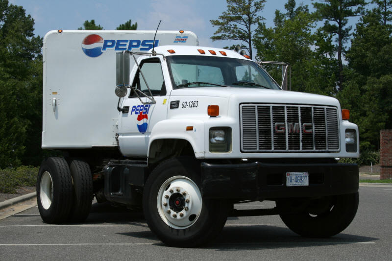 GMC Pepsi Truck white Semi Trailer day cab tractor turning