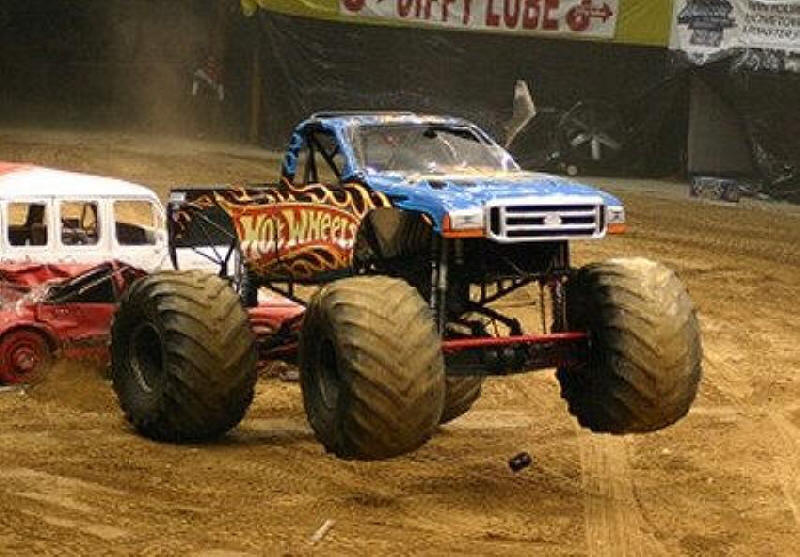 Hot Wheels Monster Truck scooting along in the race
