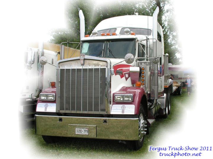 Red and White Kenworth Tractor With Step Deck Trailer KW Stepdeck Fergus Truck Show 2011