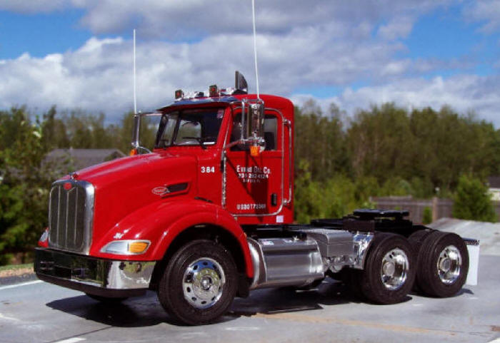red Peterbilt model 384 daycab tractor trailer truck picture photo
