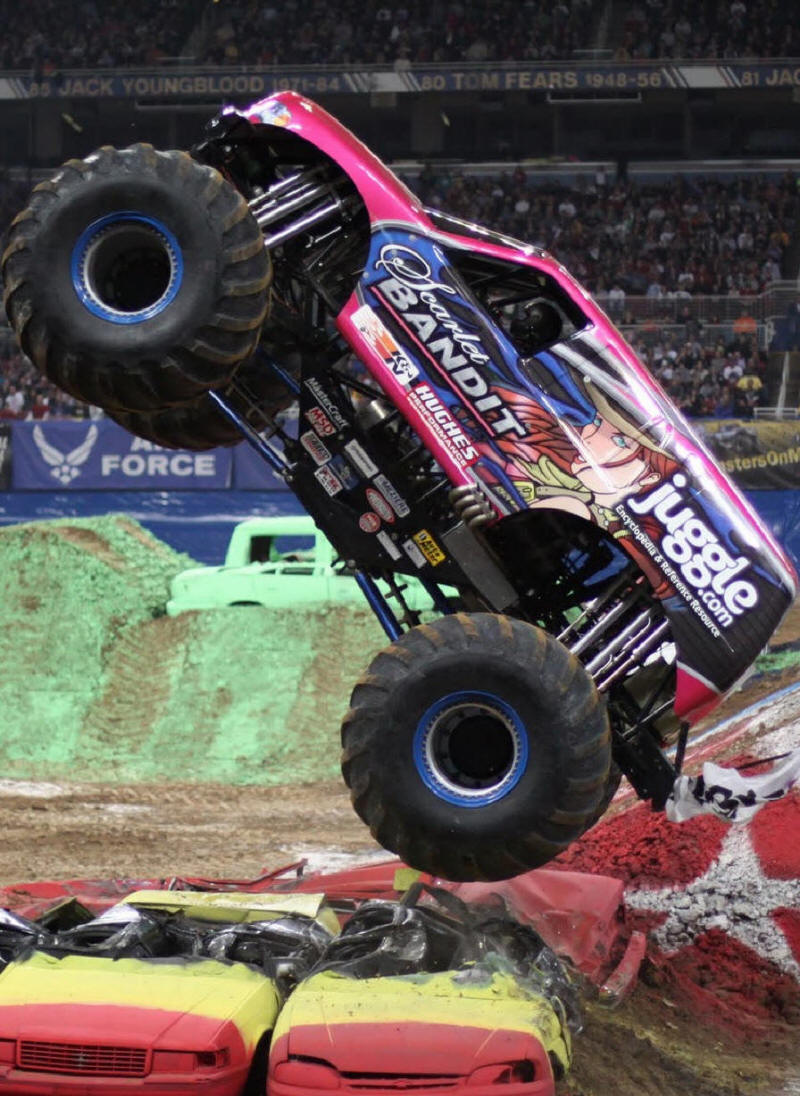 Scarlet Bandit Monster Truck thrilling spectators with an aerial display