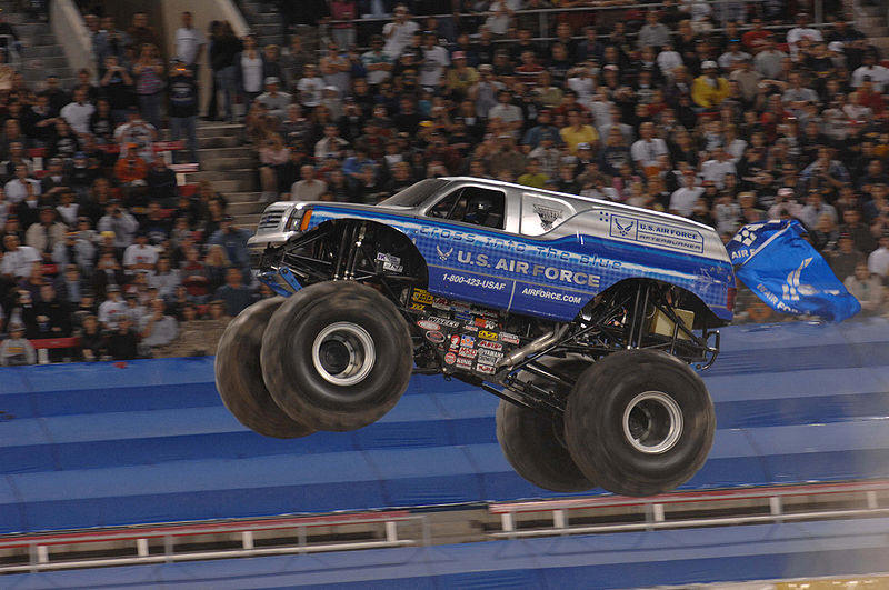 USAF Afterburner Monster Truck taking off in the air